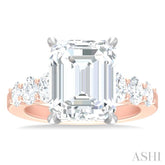 1 1/4 ctw Emerald Shape Oval and Round Cut Diamond Semi Mount Engagement Ring in 14K Rose and White Gold